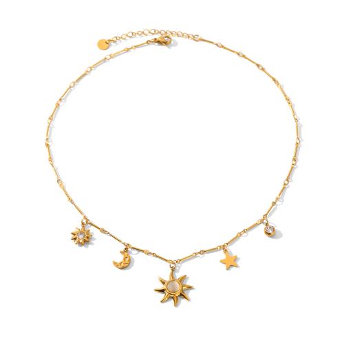 acero inoxidable 304 collar, con Piedra lunar, con 5cm extender cadena, Luna y estrella, chapado en color dorado, Joyería & para mujer, longitud:aproximado 40 cm, Vendido por UD