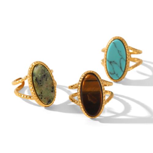 Acier inoxydable 304 Cuff Bague, avec pierre gemme, Placage de couleur d'or, bijoux de mode & pour femme, plus de couleurs à choisir, Vendu par PC