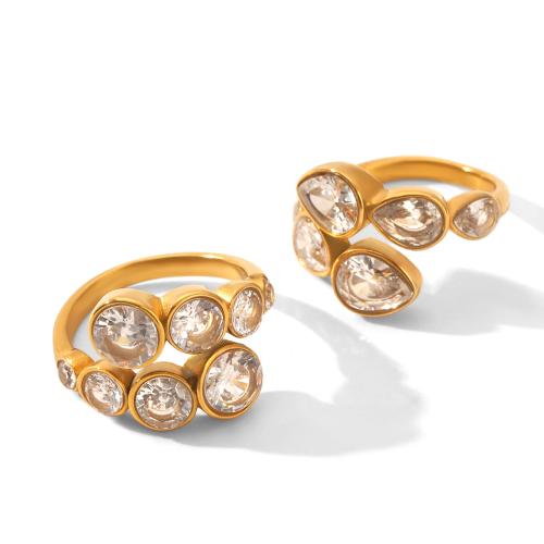 Acier inoxydable 304 Cuff Bague, Placage de couleur d'or, styles différents pour le choix & pavé de micro zircon & pour femme, Vendu par PC[
