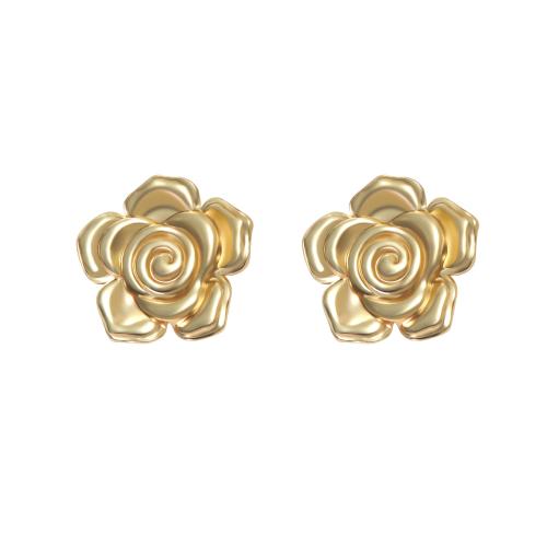 Acier inoxydable 304 boucle d oreille dormeuse, fleur, Placage de couleur d'or, styles différents pour le choix & pour femme, Vendu par paire