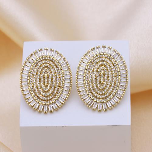 Boucles d'oreilles en laiton zircon cubique pavent, Placage de couleur d'or, pour femme & avec zircone cubique Vendu par paire[