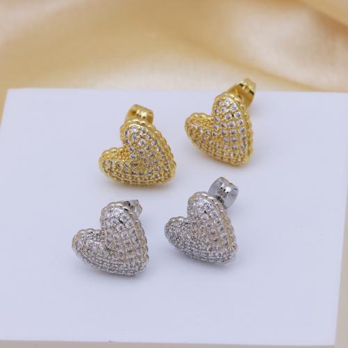 Boucles d'oreilles en laiton zircon cubique pavent, coeur, Placage, pavé de micro zircon & pour femme, plus de couleurs à choisir Vendu par paire[