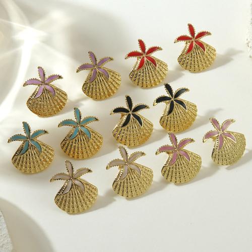 Acier inoxydable 304 boucle d oreille dormeuse, coquille, Placage de couleur d'or, pour femme & émail, plus de couleurs à choisir Vendu par paire
