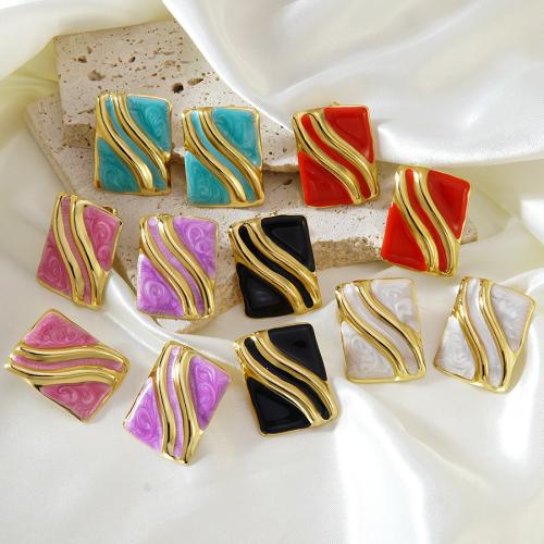 Acier inoxydable 304 boucle d oreille dormeuse, rectangle, Placage de couleur d'or, pour femme & émail, plus de couleurs à choisir Vendu par paire