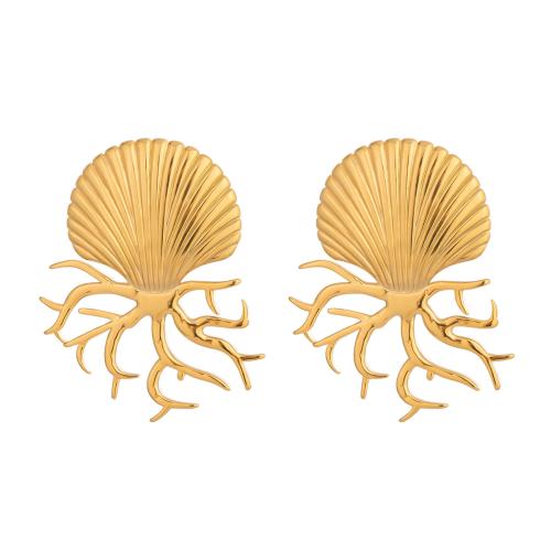 Acier inoxydable 304 boucle d oreille dormeuse, coquille, Placage de couleur d'or, bijoux de mode & pour femme Vendu par paire