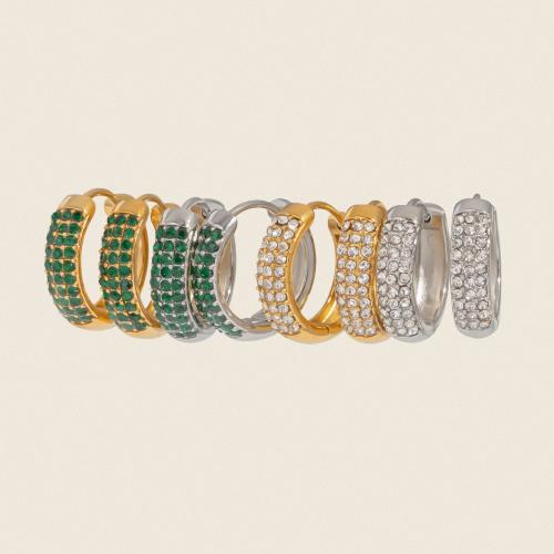 304 Stainless Steel Huggie Hoop Earring, Vacuum Ion Plating, fashion jewelry & for woman & with rhinestone 12.5mm [