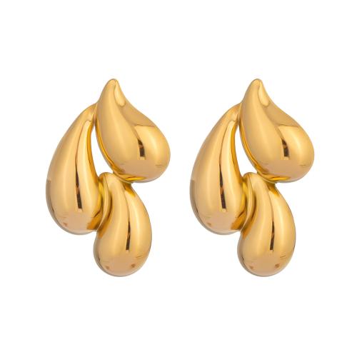 Acier inoxydable 304 boucle d oreille dormeuse, larme, Placage de couleur d'or, bijoux de mode & pour femme, Vendu par paire