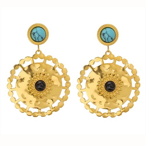 Turquoise Drop Earring, 304 Stainless Steel, with turquoise, Geometrical Pattern, gold color plated, for woman & hollow 