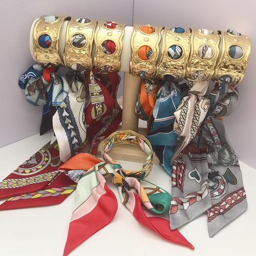 304 Edelstahl Armreif, mit Polyester, goldfarben plattiert, Vintage & für Frau & hohl, keine, Innendurchmesser:ca. 55mm, verkauft von PC