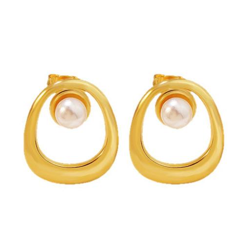Acier inoxydable 304 boucle d oreille dormeuse, avec pierre gemme & perle de plastique, Placage de couleur d'or, styles différents pour le choix & pour femme, Vendu par paire