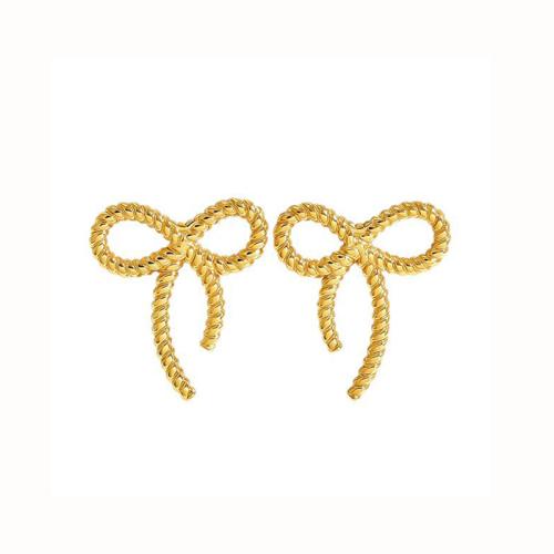 Acier inoxydable 304 boucle d oreille dormeuse, Noeud papillon, Placage de couleur d'or, styles différents pour le choix & pour femme, Vendu par paire