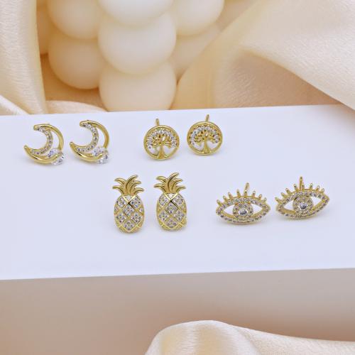 Cubic Zirconia Micro Pave Brass Earring, gold color plated & micro pave cubic zirconia & for woman 