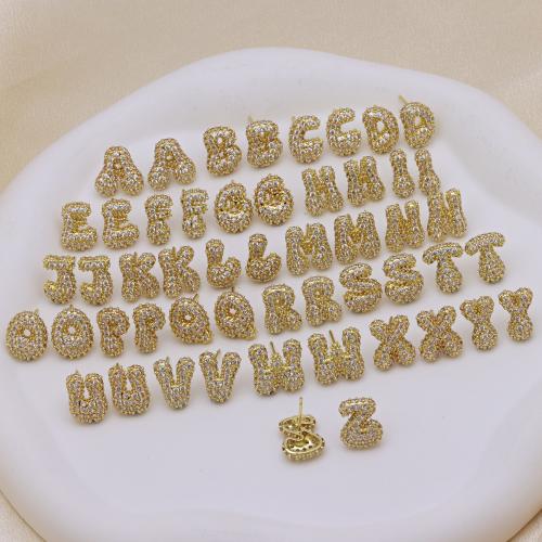 Cubic Zirconia Micro Pave Brass Earring, gold color plated, letters are from A to Z & micro pave cubic zirconia & for woman 