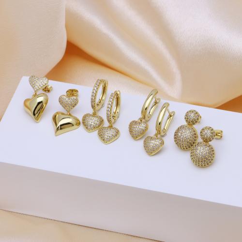 Cubic Zirconia Pendiente Brass Micro Pave, metal, chapado en color dorado, diferentes estilos para la opción & micro arcilla de zirconia cúbica & para mujer, más colores para la opción, Vendido por Par