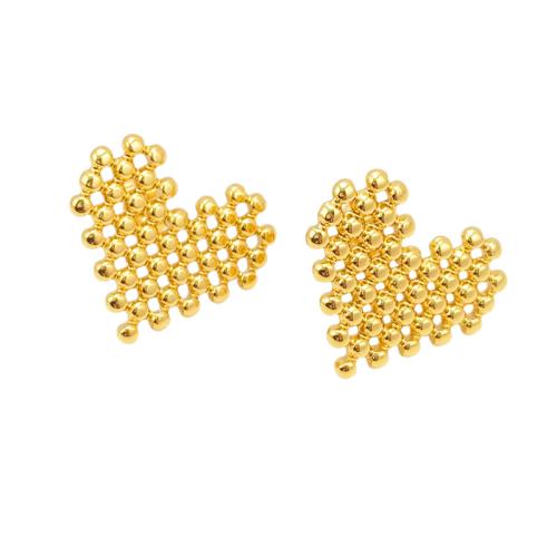 Acier inoxydable 304 boucle d oreille dormeuse, coeur, Placage de couleur d'or, bijoux de mode & pour femme Vendu par paire