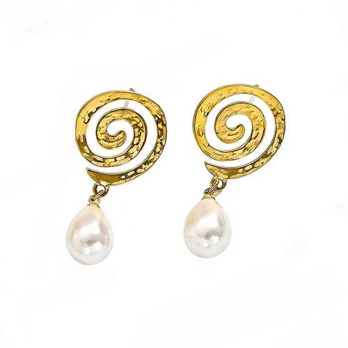 Acier inoxydable 304 Boucle d'oreille goutte, avec turquoise & perle de plastique, Placage de couleur d'or, styles différents pour le choix & pour femme & avec strass, Vendu par paire