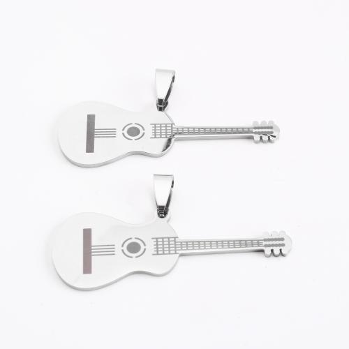 Stainless Steel Musical Instrument and Note Pendant, 304 Stainless Steel, Guitar, DIY, original color 