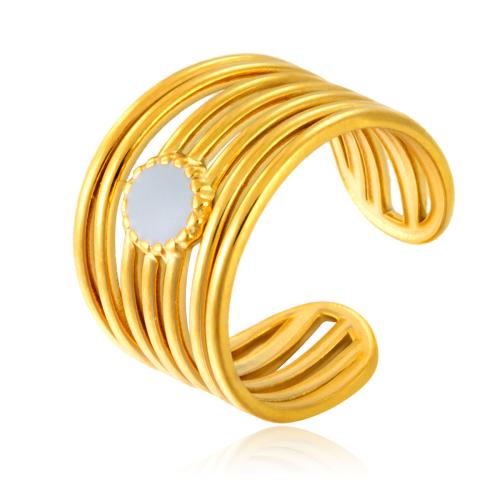 Acier inoxydable 304 Cuff Bague, Placage de couleur d'or, unisexe & émail & creux, Vendu par PC[