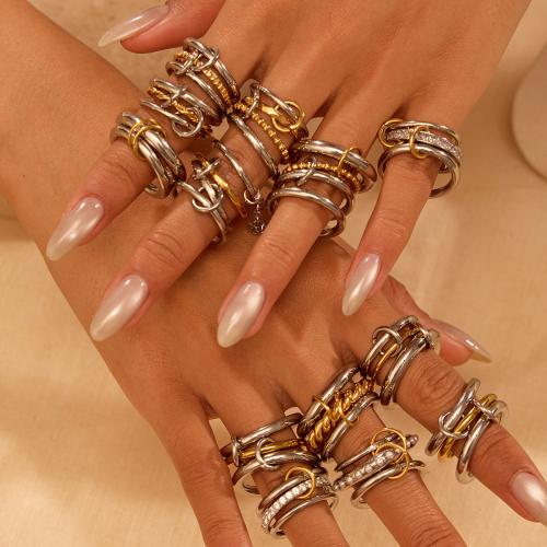 Acier inoxydable 304 bague, Placage, styles différents pour le choix & pour femme & avec strass .5, Vendu par PC