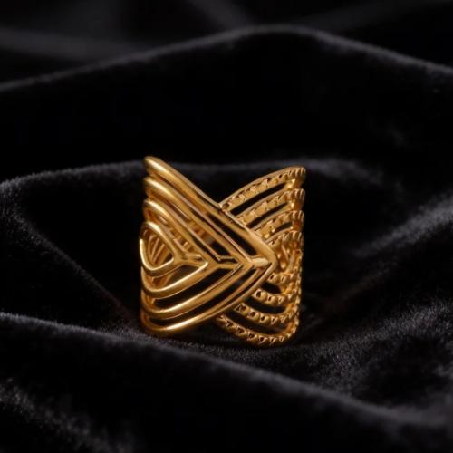 Acier inoxydable 304 Cuff Bague, avec laiton, Placage, styles différents pour le choix & pavé de micro zircon & pour femme Vendu par PC[