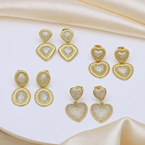 Cubic Zirconia Pendiente Brass Micro Pave, metal, chapado en color dorado, diferentes estilos para la opción & micro arcilla de zirconia cúbica & para mujer, más colores para la opción, Vendido por Par