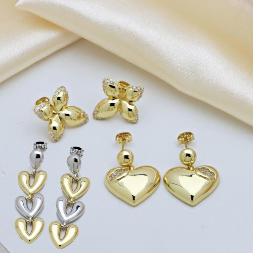 Cubic Zirconia Pendiente Brass Micro Pave, metal, chapado en color dorado, diferentes estilos para la opción & micro arcilla de zirconia cúbica & para mujer, más colores para la opción, Vendido por Par