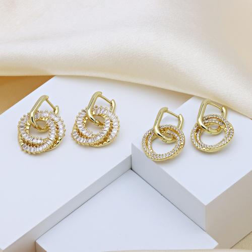 Cubic Zirconia Pendiente Brass Micro Pave, metal, chapado en color dorado, diferentes estilos para la opción & micro arcilla de zirconia cúbica & para mujer, más colores para la opción, Vendido por Par