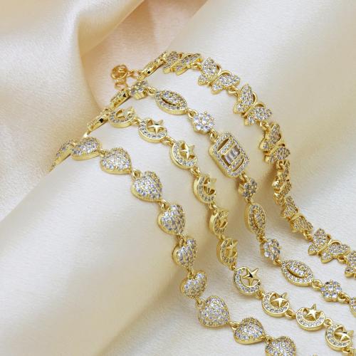 Cúbicos Circonia pulsera Latón de Micro pavimenta, metal, chapado en color dorado, diferentes estilos para la opción & para mujer & con circonia cúbica, más colores para la opción, longitud:aproximado 18 cm, Vendido por Sarta