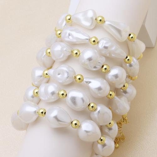 Brass Bracelets, with Plastic Pearl, with 5cm extender chain, gold color plated, adjustable & for woman Approx 18 cm 
