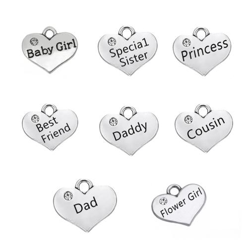 Colgantes de Aleación de Zinc en Forma de Corazón, chapado en color de plata, Bricolaje & diferentes estilos para la opción & esmalte & con diamantes de imitación, más colores para la opción, 17x15mm, Vendido por UD