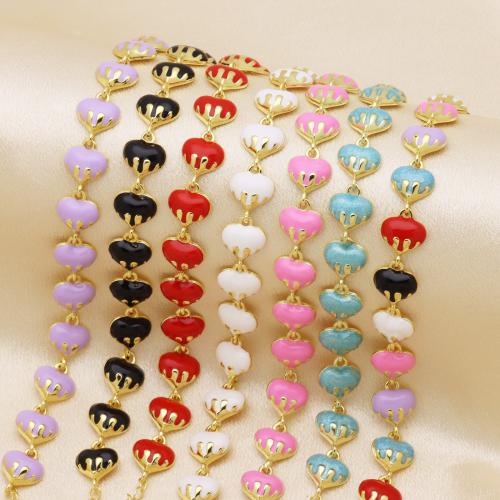 Bracelets Brass Enamel, laiton, avec 5cm chaînes de rallonge, coeur, Placage de couleur d'or, réglable & pour femme & émail, plus de couleurs à choisir, 10mm Environ 18 cm, Vendu par brin