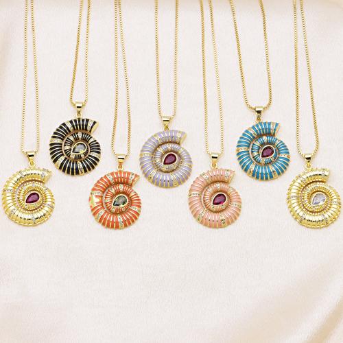 Cubic Zirconia Micro Pave Brass Pendant, Conch, gold color plated, DIY & micro pave cubic zirconia & enamel 