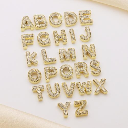 Cubic Zirconia Micro Pave Brass Pendant, Alphabet Letter, gold color plated, letters are from A to Z & DIY & micro pave cubic zirconia 