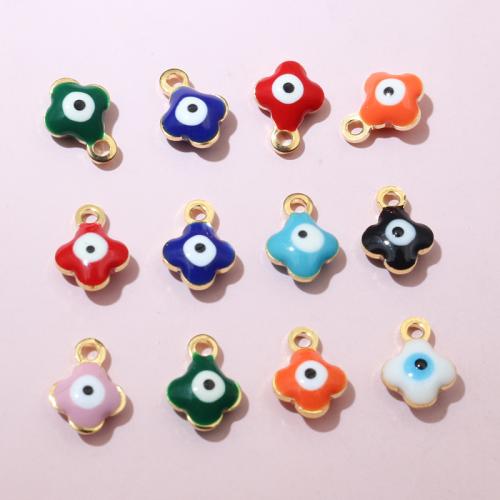 Fashion Evil Eye Beads, 304 Stainless Steel, Four Leaf Clover, gold color plated, DIY & evil eye pattern & enamel 