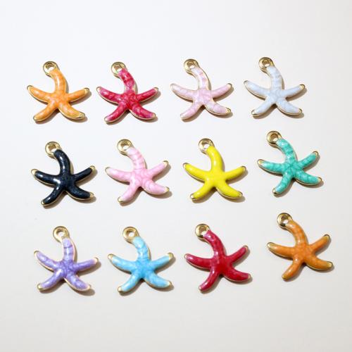 Enamel Stainless Steel Pendant, 304 Stainless Steel, Starfish, gold color plated, DIY 