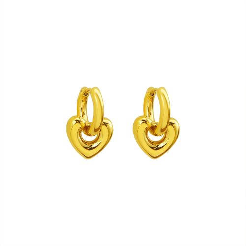 Acier inoxydable 304 Boucles d'oreilles pendantes Hoop Huggie, coeur, Placage de couleur d'or, bijoux de mode & pour femme, 14mm, Vendu par paire
