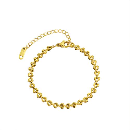 acero inoxidable 304 Pulsera, con 5cm extender cadena, Corazón, chapado en color dorado, Joyería & para mujer & hueco, longitud:aproximado 15 cm, Vendido por UD