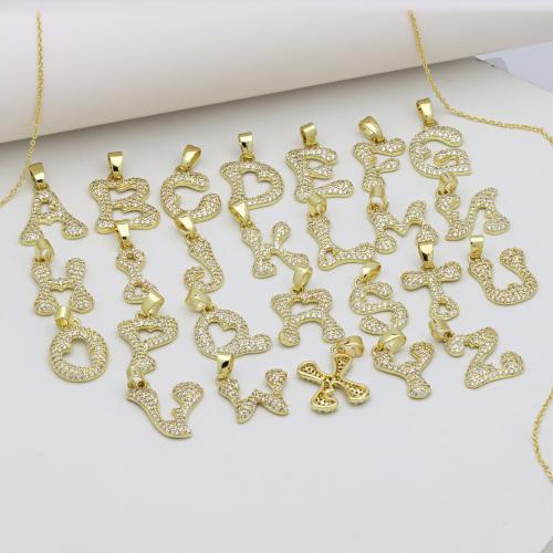 Pendentifs de Lettre laiton , Lettre d’alphabet, Placage de couleur d'or, lettres sont de A à Z & DIY & styles différents pour le choix & pavé de micro zircon, plus de couleurs à choisir Vendu par PC