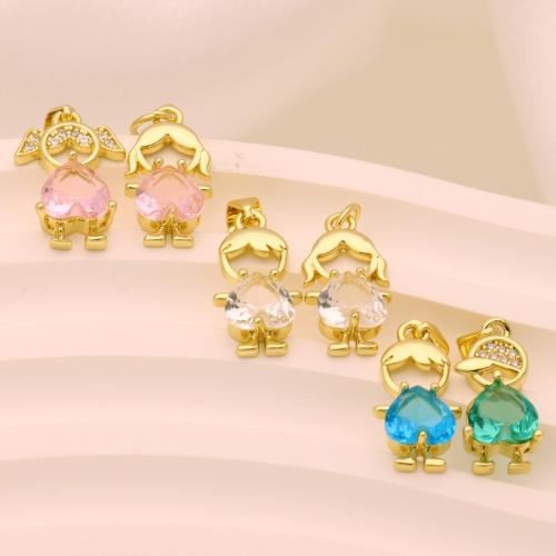 Cubic Zirconia Micro Pave Brass Pendant, gold color plated, DIY & with cubic zirconia 