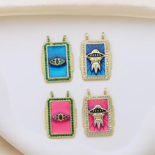 Cubic Zirconia Micro Pave Brass Pendant, gold color plated, DIY & micro pave cubic zirconia & enamel & double-hole 