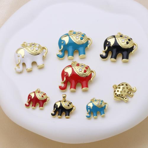 Enamel Brass Pendants, Elephant, gold color plated, DIY & micro pave cubic zirconia 