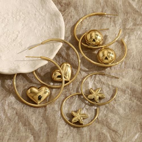 Acier inoxydable 304 boucle d oreille dormeuse, Placage de couleur d'or, styles différents pour le choix & pour femme, Vendu par paire