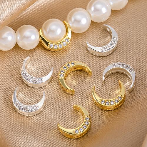 Brass Spacer Beads, Moon, plated, DIY & with rhinestone [