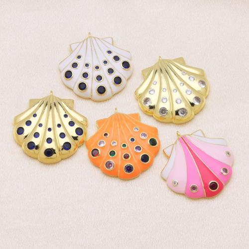 Cubic Zirconia Micro Pave Brass Pendant, Shell, gold color plated, DIY & micro pave cubic zirconia & enamel 
