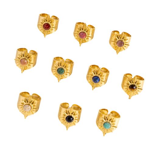 Acier inoxydable 304 Cuff Bague, avec pierre gemme, Placage de couleur d'or, différents matériaux pour le choix & pour femme, Vendu par PC