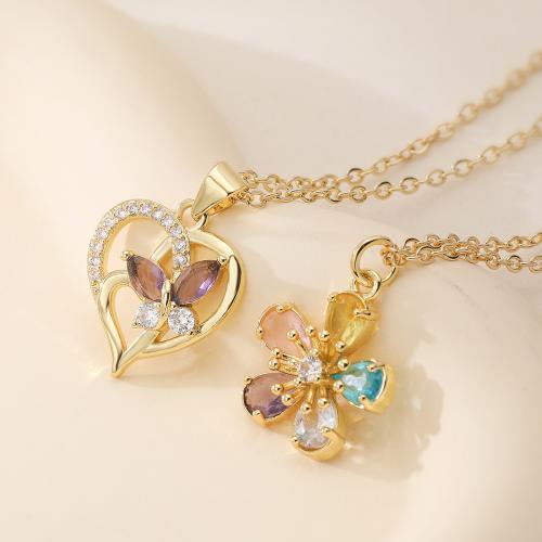 laiton collier, avec 5cm chaînes de rallonge, Placage de couleur d'or, styles différents pour le choix & pavé de micro zircon & pour femme Environ 45 cm, Vendu par PC[