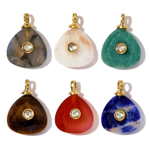Pendentif bijoux de pierre gemme, Acier inoxydable 304, avec pierre gemme, triangle, Placage de couleur d'or, DIY & avec strass, plus de couleurs à choisir Vendu par sac