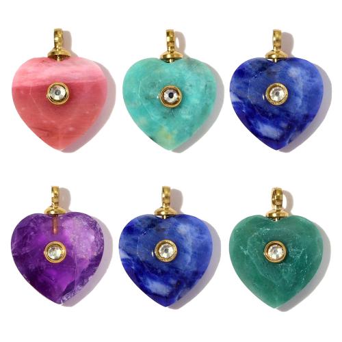 Pendentif bijoux de pierre gemme, Acier inoxydable 304, avec pierre gemme, coeur, Placage de couleur d'or, DIY & avec strass, plus de couleurs à choisir Vendu par sac
