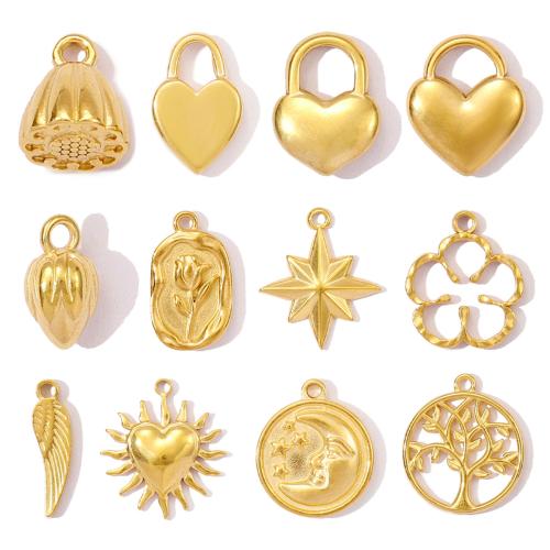 Pendentifs en acier inoxydable, Acier inoxydable 304, Placage de couleur d'or, DIY & styles différents pour le choix Vendu par sac