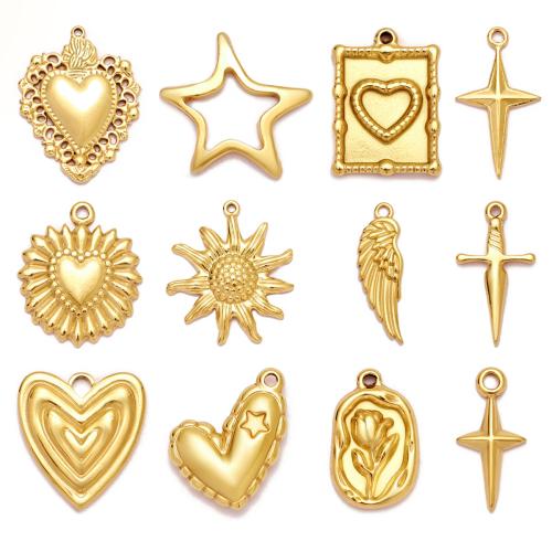 Pendentifs en acier inoxydable, Acier inoxydable 304, Placage de couleur d'or, DIY & styles différents pour le choix, 5/sac, Vendu par sac